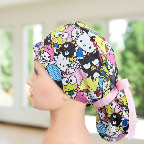 Hello Kitty Friends ~ Ponytail Scrub Cap, Nurse Cap, Scrub Hat, OR, CNA, Gift. - Picture 4 of 5